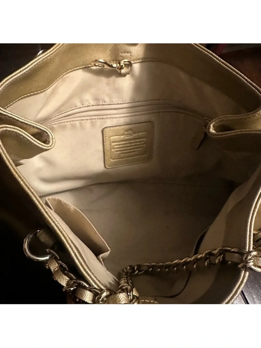 Coach Metallic Gold Chain Tote Bag. Like New.